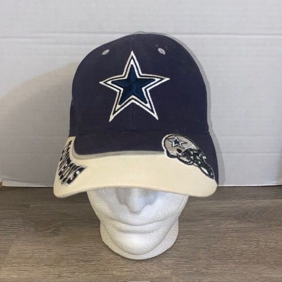 Vintage Dallas Cowboys Hat Cap Strap Blue Spell Out Embroidered Stars NFL Helmet - Picture 2 of 7